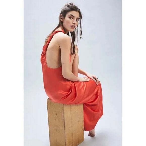 Free People Victoria Maxi Dress in orange One-Shoulder Slit Maxi Gown  size 4 - Picture 2 of 16